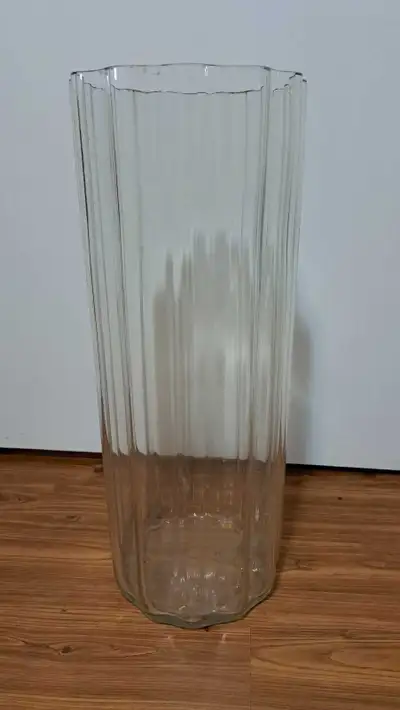 Fluted tall glass vase, View more