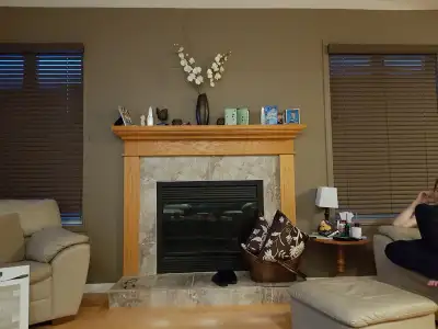 Solid oak mantle with sides, View more