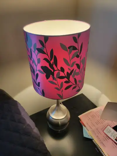 2 pretty table lamps - purple floral and brown geometric pattern, View more