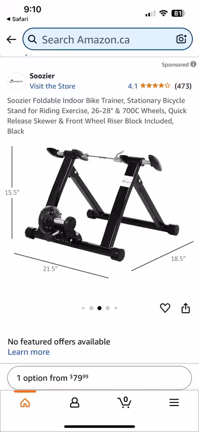 Soozier Foldable Indoor Bike Trainer, Stationary Bicycle Stand for Riding Exercise (NEW). Retail pri...