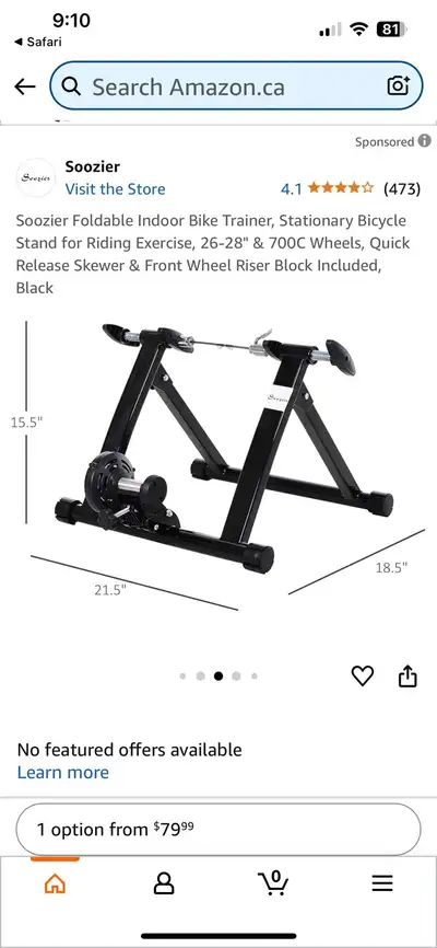 Soozier Foldable Indoor Bike Trainer, Stationary Bicycle Stand for Riding Exercise (NEW). Retail pri...