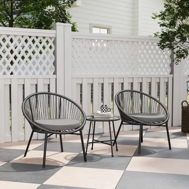  3 Piece Wicker Patio Furniture Set with Soft Seat Cushions, Tem in Patio & Garden Furniture in Markham / York Region - Image 4