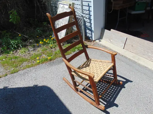 QUEBEC LADDER BACK ROCKER ROPE SEAT REDONE YEARS AGO in Chairs & Recliners in Kingston - Image 2