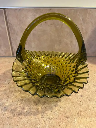 Vintage Fenton Hobnail Colonial Green Glass Basket Handle, View more