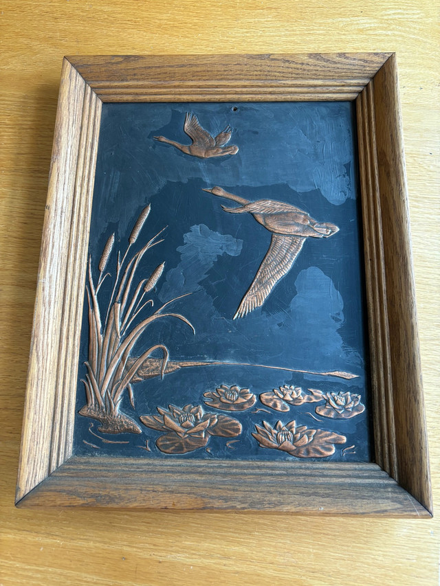 Vintage 3D Copper Relief Geese Flying Framed Picture in Arts & Collectibles in Kitchener / Waterloo