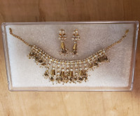 Beautiful Gold-tone & CZ Necklace / Earrings Set