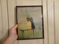 One Vintage Art Print of a Girl & Her Dog for a swim in the lake