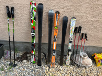 Skiis, poles, boots, roof rack
