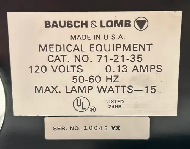 Bausch & Lomb Keratometer 120V, 0.13A, 50-60HZ, 15W.63351296904451124