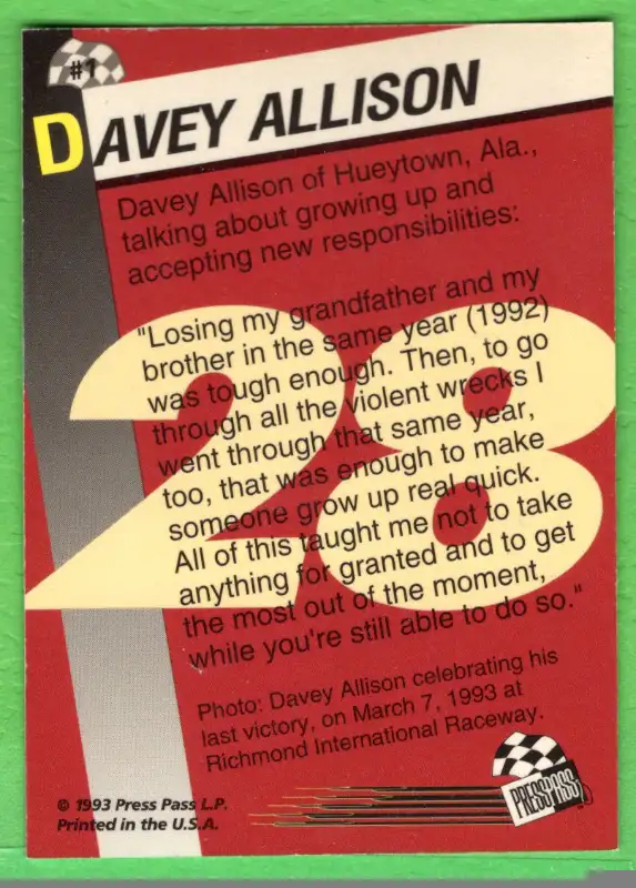 1993 PRESS PASS PREVIEWS DAVEY ALLISON, BOBBY ALLISON in Arts & Collectibles in Thetford Mines - Image 3