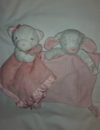 Carters Bear & Bunny Plush Pink Baby Security Blankets Lovey Toy
