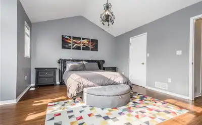 Leather queen bed frame and headboard , View more