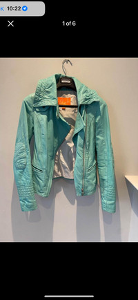 Mint green genuine leather jacket 