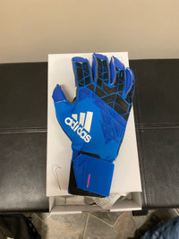 blue and white adidas soccer goalie gloves