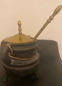Vintage Cast Iron & Brass FireStarter Smudge Pot with lid& wand.