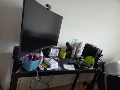 Desktop with 27 inch monitor and desk, View more