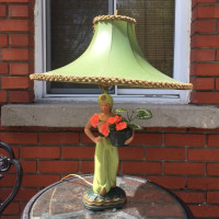 Lampe vintage Chalkware Reglor 1950 Superbe Abat jour Rare