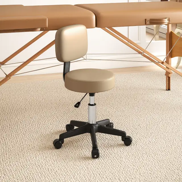 PU Leather Adjustable Rolling Stool, Round Swivel Drafting Stool in Chairs & Recliners in Markham / York Region - Image 10