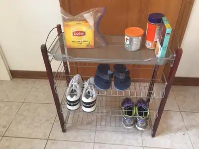 Metal and Wood 4 tier wire storage shoes shelf rack, View more