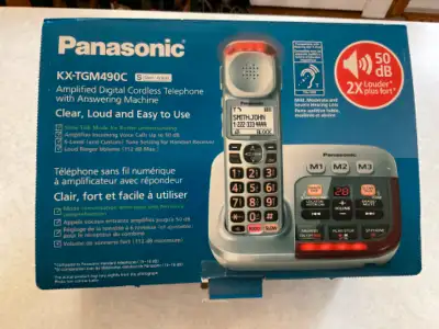 Téléphone Panasonic sans fil avec amplificateur. Répondeur. Idéal pour les personnes ayant un problè...