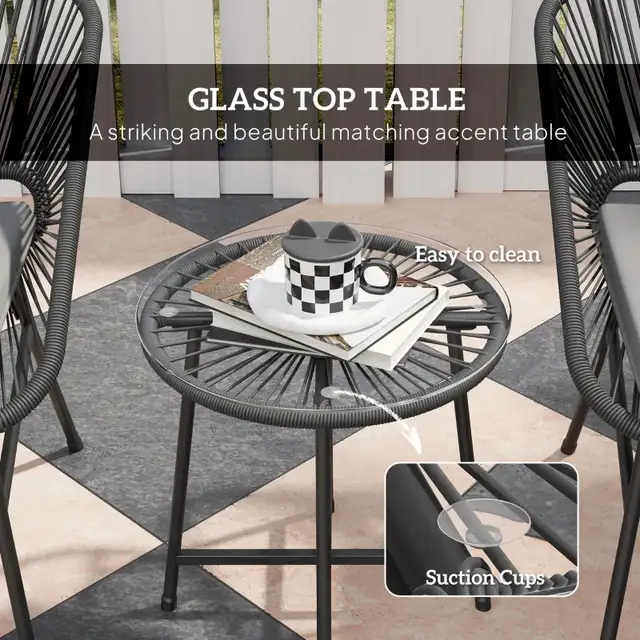  3 Piece Bistro Set, Wicker Outdoor Patio Furniture Set with Gla in Patio & Garden Furniture in Markham / York Region - Image 7