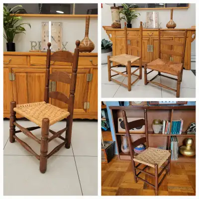 Antique Woven Rush Seat Ladder Chairs (4 Available), View more