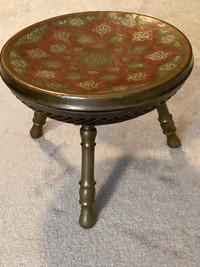 Vintage solid brass hand painted mid century 3 Legged foot stool