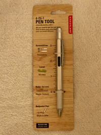 Kikkerland 4-In-1 Pen Tool (screwdriver, level, ruler) new