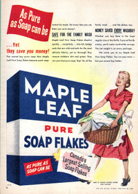1950 original, full-page ad for Maple Leaf Detergent Flakes