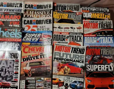 Over 150 car magazines (not all are shown in the photos) Titles include Car and Driver, Corvette, Ro...