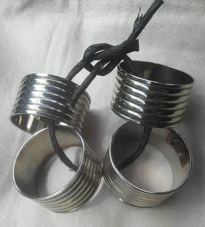 Set of 4 Ribbed Silver Napkin Rings, View more