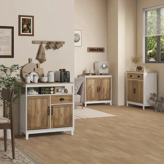 Wood grain Farmhouse Sideboard, Storage Cabinet Drawer 2 Doors  in Hutches & Display Cabinets in Markham / York Region - Image 2