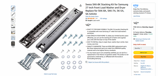 NEW 27" Stacking Kit (Swess) SKK-8K for Samsung  Washer Dryer in Washers & Dryers in Markham / York Region - Image 4