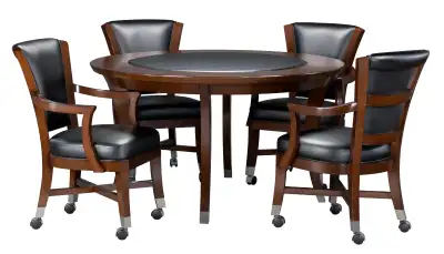 Poker game tables, game chairs, & game sets, all solid wood construction. All wood construction, pre...