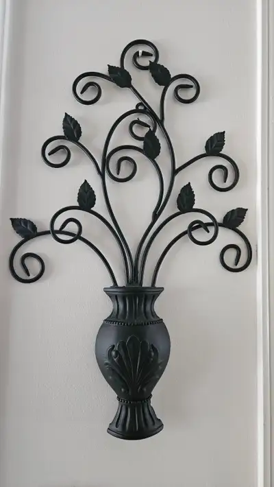 Decorative Black Metal Wall Art – Floral Vase Design, View more
