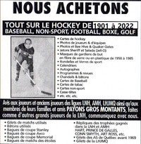 ACHAT, HOCKEY, BASEBALL, LUTTE, BASKETBALL RECHERCHE, LOT, $$$$