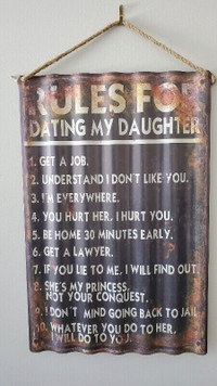 Distressed Metal Sign Rules of Dating My Daughter (English only)
