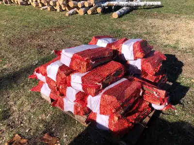 Firewood Bundles Dry Birch Ideal for tenting or back yard Easy to handle and stack $12.50 per bag $1...