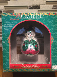 Brass Key Lumiere Christmas Snowman Ornament - Hand Blown Glass