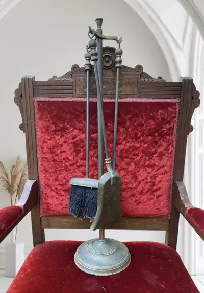 Antique Brass Fireplace Tool Set, View more