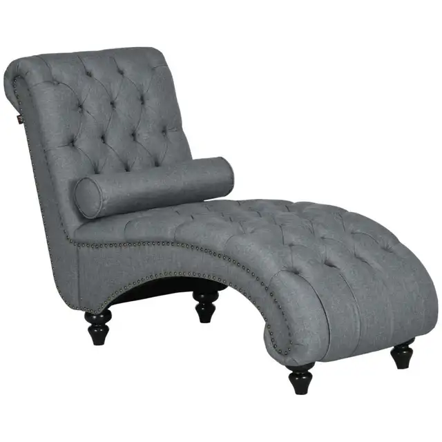Button Tufted Chaise Lounge Chair Indoor Upholstered Lounge Chai in Chairs & Recliners in Markham / York Region - Image 3