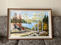 Original landscape painting, mid century frame