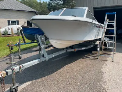 Complete and running with a 50 horsepower Johnson 2-stroke motor and trailer. Brand new seats and wi...