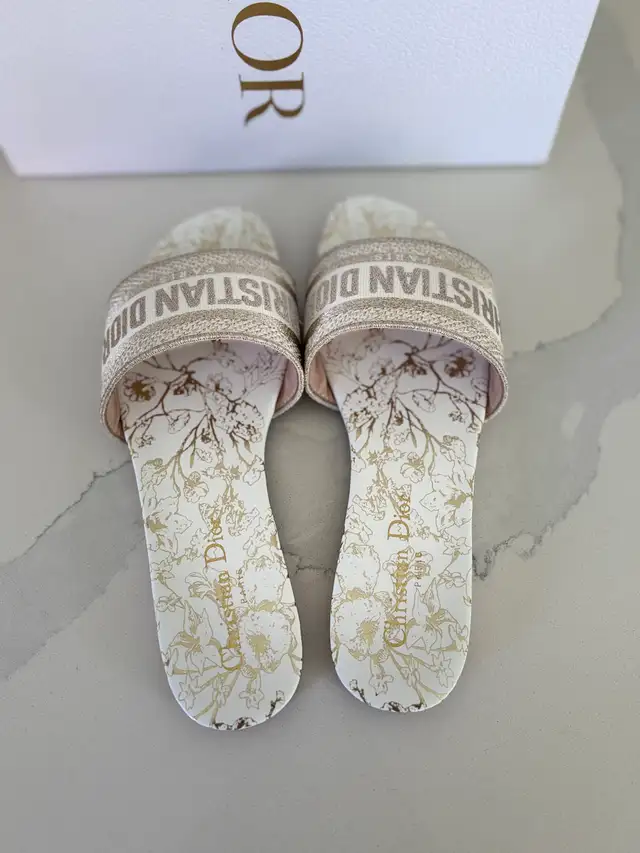 Dior gold tone slides - size 38