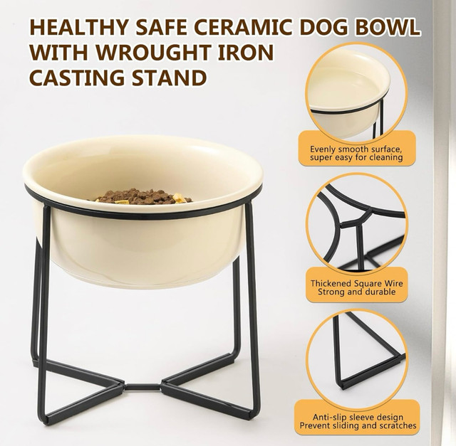 Elevated Large Dog Food Bowl: Beige in Accessories in Markham / York Region - Image 4