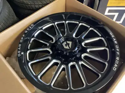 Gear Off-road 764BM. 20x9. 8x165.1. + 18 offset , gloss black milled. $1280 for 4 plus tax. Call Joe...