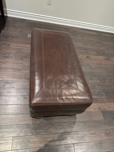 Brown leather ottoman, View more