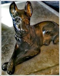 Art Deco Dog Blk Brass On Jasper/ Stamped