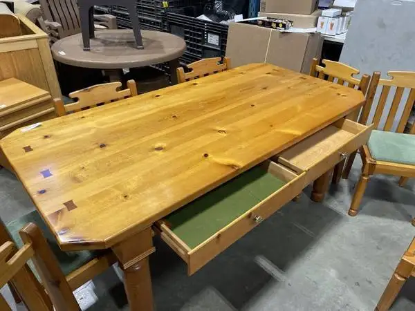 SOLID PINE DINING TABLE WITH STORAGE + 8 CHAIRS in Dining Tables & Sets in Delta/Surrey/Langley - Image 3