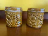 Vintage Pottery Lidded Jars by Shiela Fornier Panda Bamboo Motif